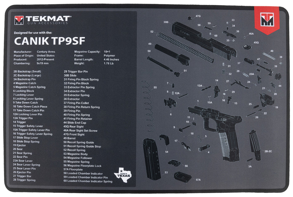 TekMat TEKR17CANIKTP9SF Canik TP9SF Printed Gun Cleaning Mat 11"x17"