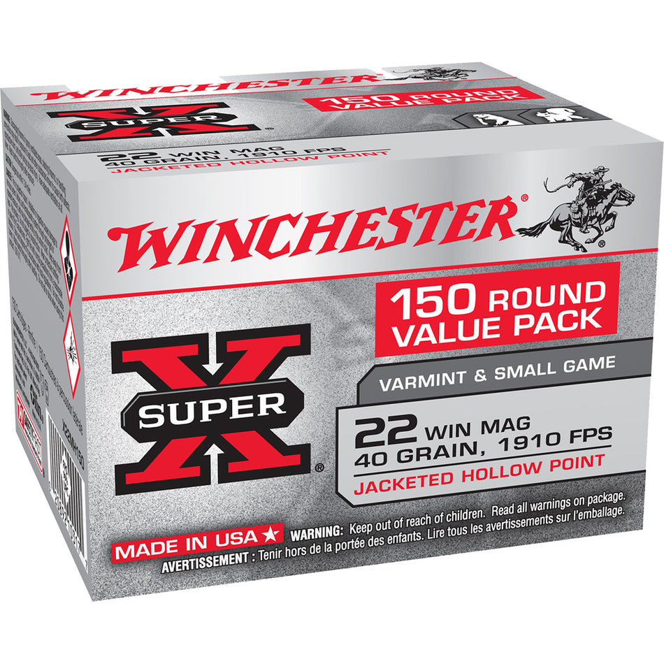 Winchester .22 WMR X22MH150 Super X Jacketed Hollow Point JHP 40 Grain