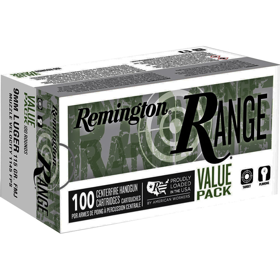 Remington 9mm Luger/Parabellum R23972 Range Full Metal Jacket FMJ 115 Grain