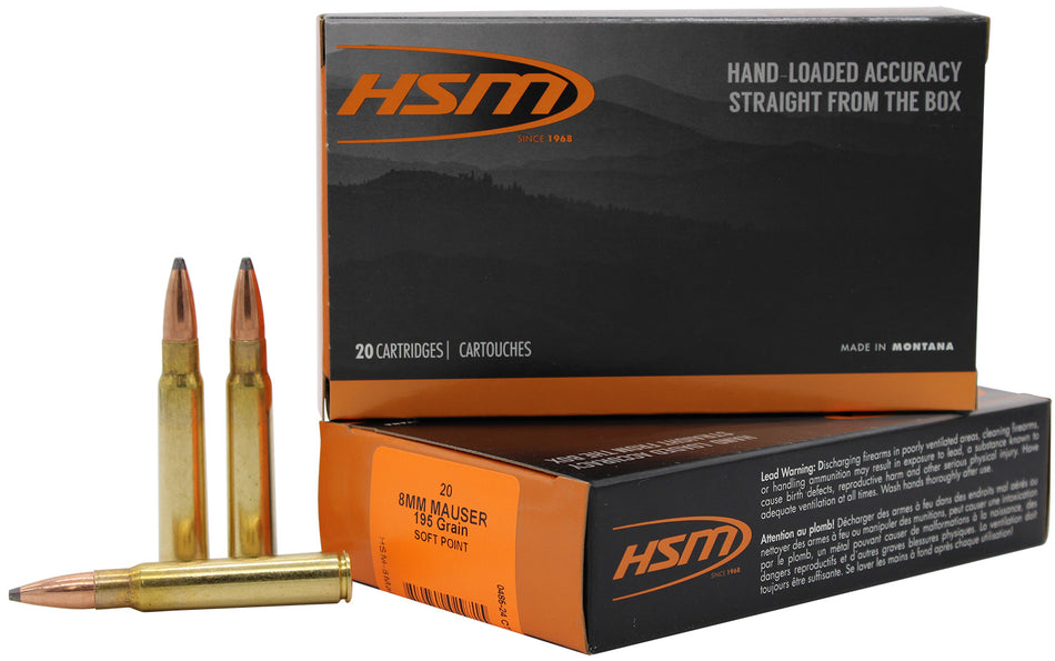 HSM 8mm Mauser Rifle Ammo  Soft Point JSP 195 grain 