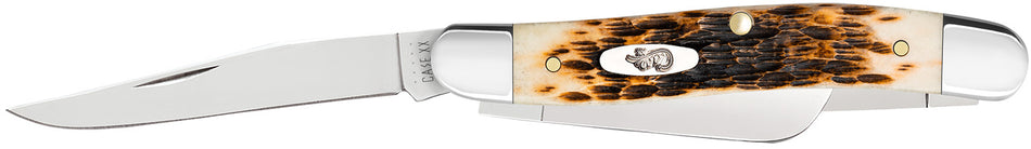Case Stockman Medium Folding Pocket Knife #00042 – 3-Blade Mirror Polished SS, Peach Seed Jigged Amber Bone Handle