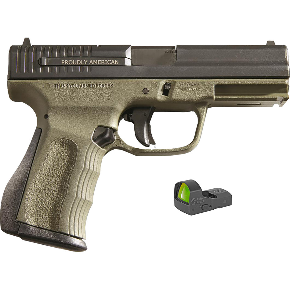 FMK Elite Pro 9mm Pistol Package, 4" Barrel, OD Green Finish, 14-Round Capacity, Optic Ready
