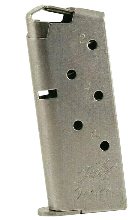 Kimber Micro 9 6rd Flush Fit 9mm Luger Stainless Steel Silver Magazine