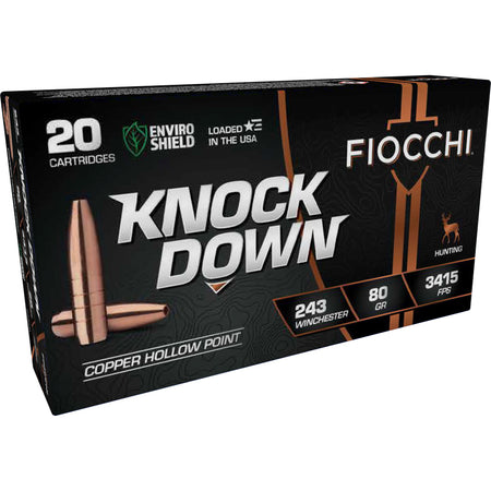 Fiocchi .243 Winchester 243CHA Knock Down Enviro Shield Hollow Point HP 80 Grain
