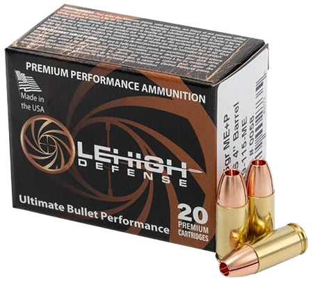 Lehigh Defense 9mm Luger / Parabellum Handgun Ammo  Solid Hollow Point CSHP 115 grain 