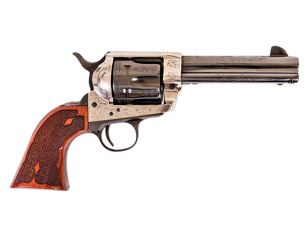 Cimarron PP400LSFW Frontier .357 Mag 6-Shot 4.75" Blued Revolver, Old Silver Engraved Frame, Checkered Walnut Grip