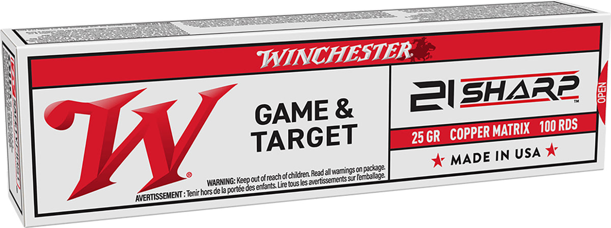Winchester .21 Sharp Rimefire Ammo Game & Target Copper Solid Solid 25 grain 