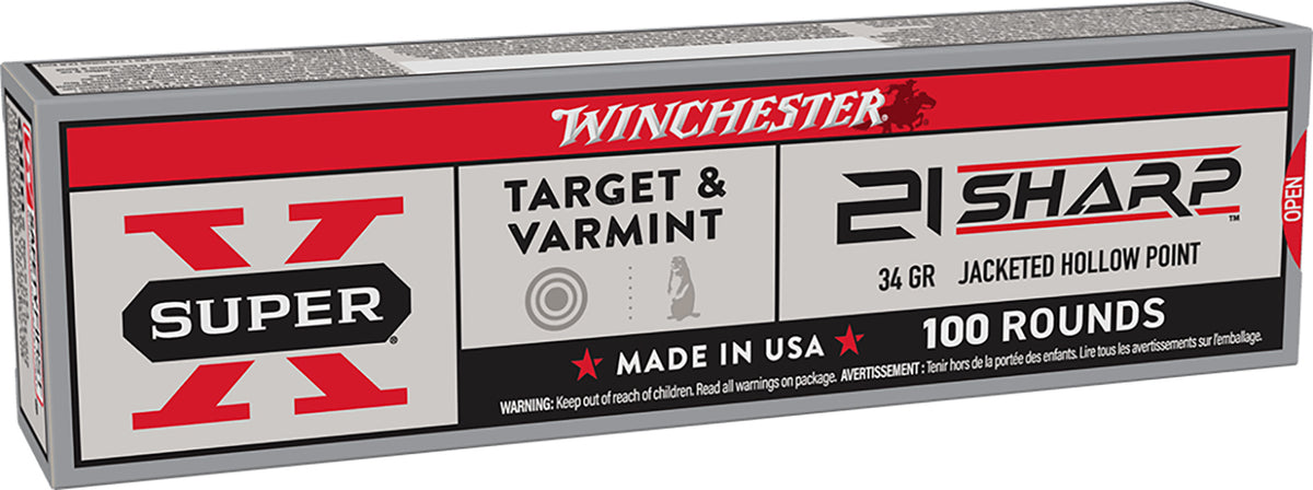 Winchester .21 Sharp Rimefire Ammo Super X Jacketed Hollow Point JHP 34 grain 