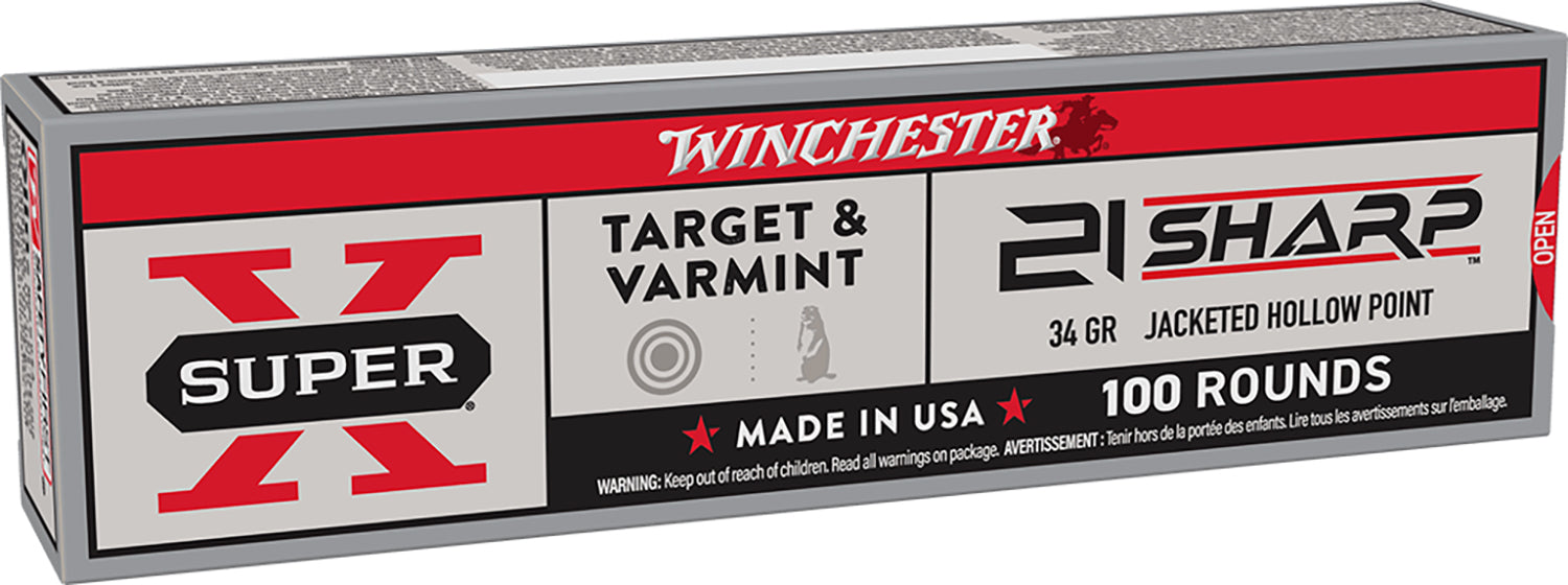 Winchester .21 Sharp Rimefire Ammo Super X Jacketed Hollow Point JHP 34 grain 