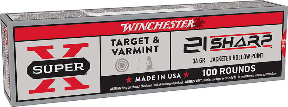 Winchester .21 Sharp Rimefire Ammo Super X Jacketed Hollow Point JHP 34 grain 