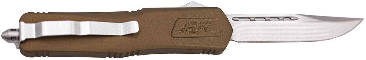 GLFA Medium 3.50" Out The Front Knife Plain Steel Blade Bronze Cerakote Aluminum Handle