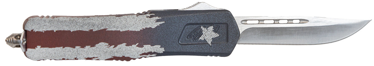 GLFA Medium 3.50" Out The Front Knife Plain Steel Blade American Flag Cerakote Aluminum Handle