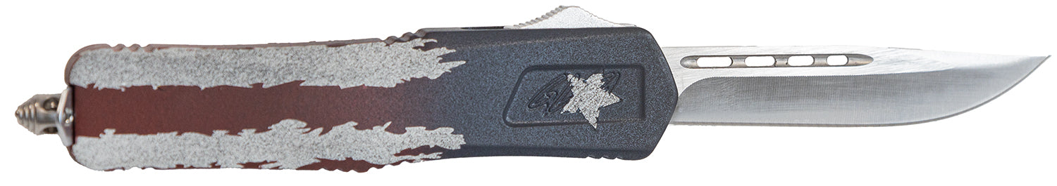 GLFA Medium 3.50" Out The Front Knife Plain Steel Blade American Flag Cerakote Aluminum Handle