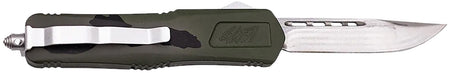 GLFA Medium 3.50" Out The Front Knife Plain Steel Blade Pursuit Green Camo Aluminum Handle