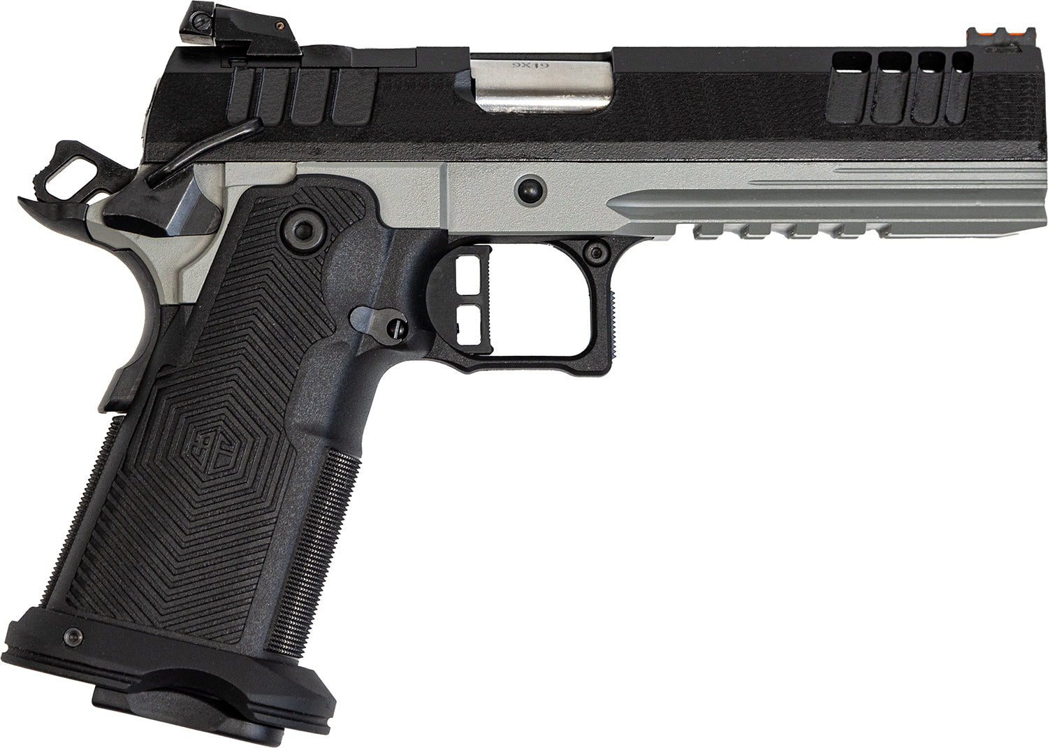 Great Lakes Firearms GL1911DS9FSSSRK 1911 DS Synergy 9mm Luger 20+1 5" Optic Cut/Serrated Cerakote Black Molded Grip Bull Shark Frame