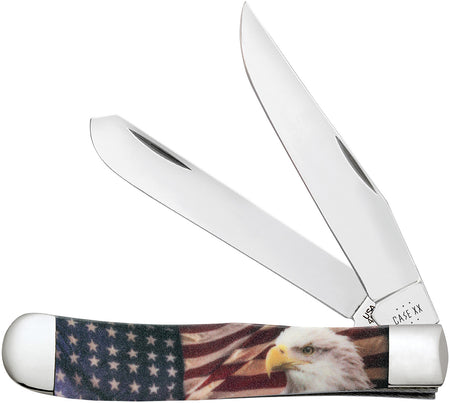 Case Patriot Trapper Folding Pocket Knife #10647 – Clip/Spey Mirror Polished SS Blades, Patriotic Smooth Synthetic Handle