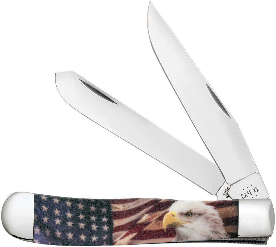 Case Patriot Trapper Folding Pocket Knife #10647 – Clip/Spey Mirror Polished SS Blades, Patriotic Smooth Synthetic Handle