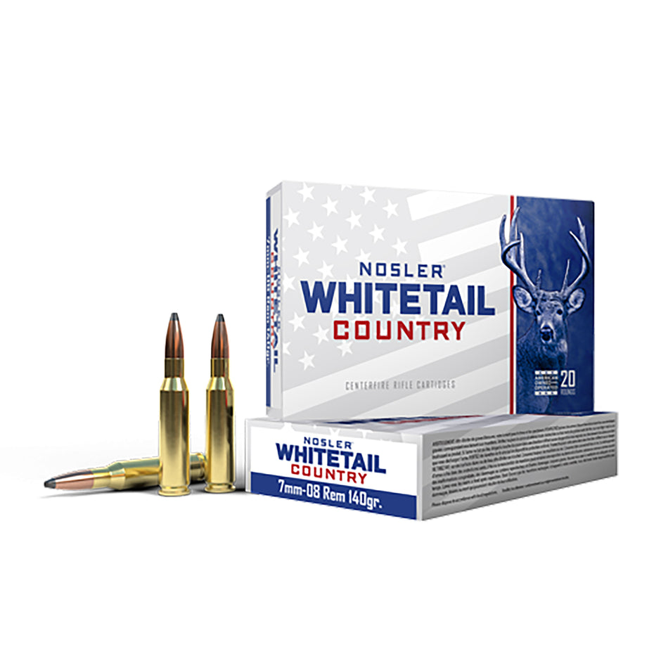 Nosler 7mm-08 Remington Rifle Ammo Nosler Whitetail Country Boat Tail Spire Point JSP 140 grain 