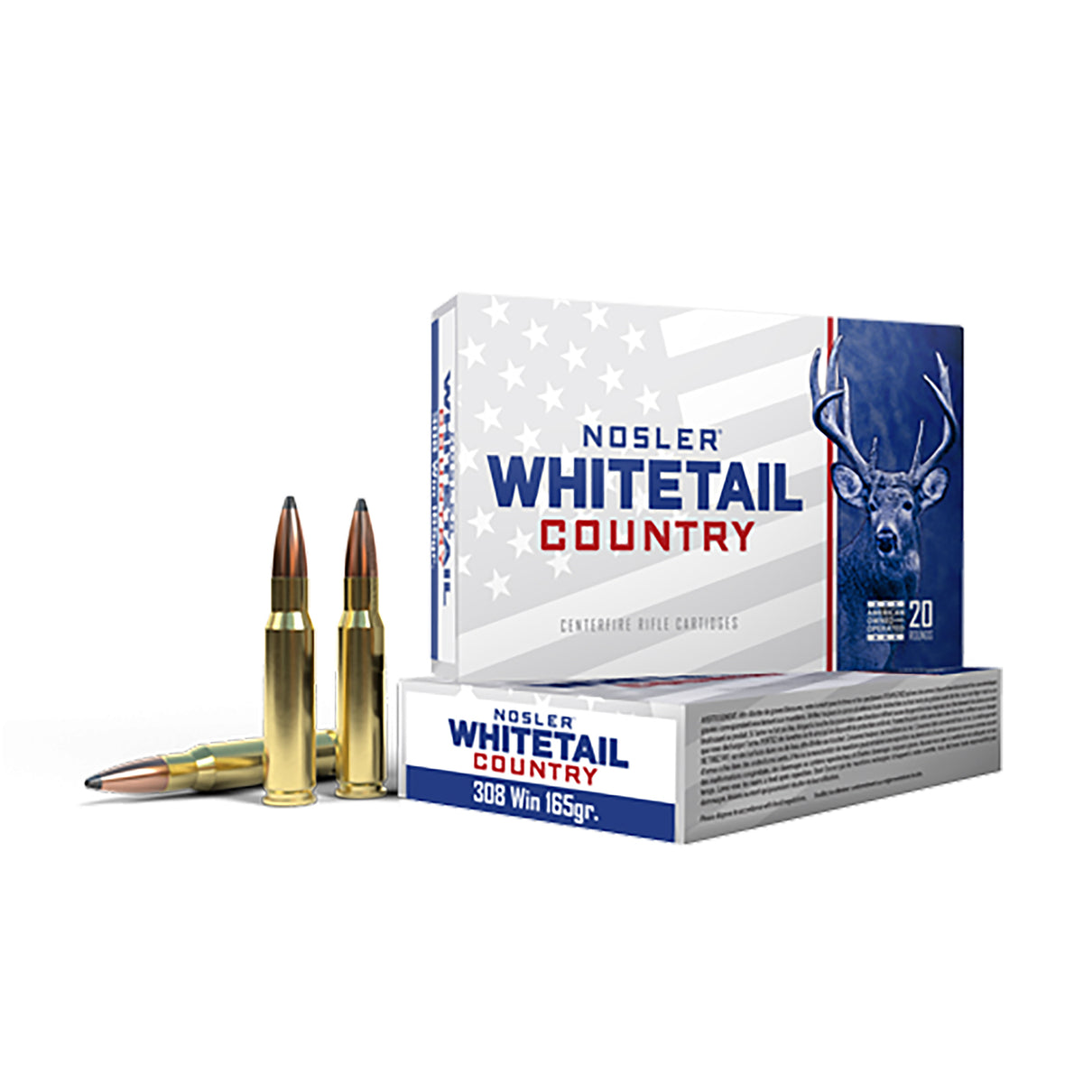 Nosler .308 Win / 7.62x51mm Rifle Ammo Whitetail Country Boat Tail Spire Point JSP 165 grain 
