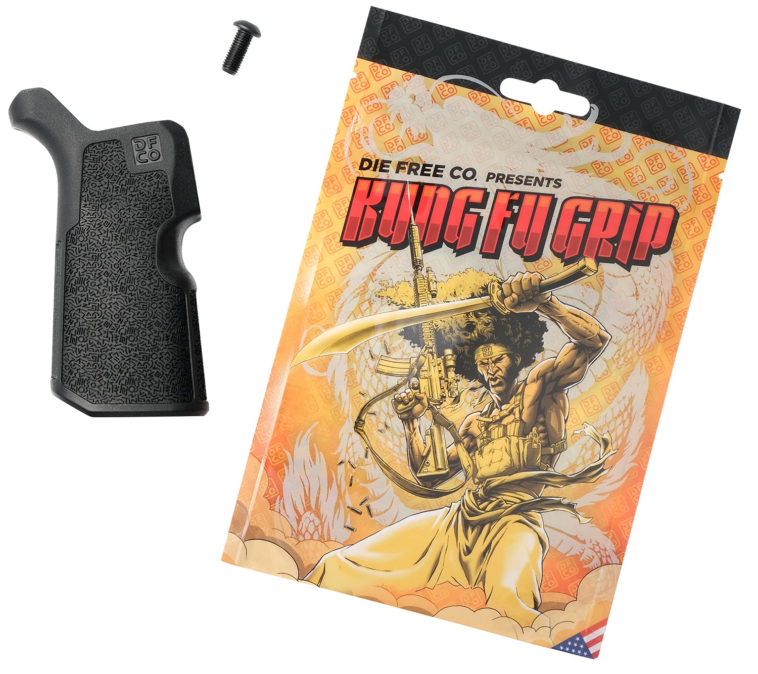 Die Free Co KFGBLK Kung Fu Grip Black Nylon Reduced Angle for AR15 M4 AR10 SR25