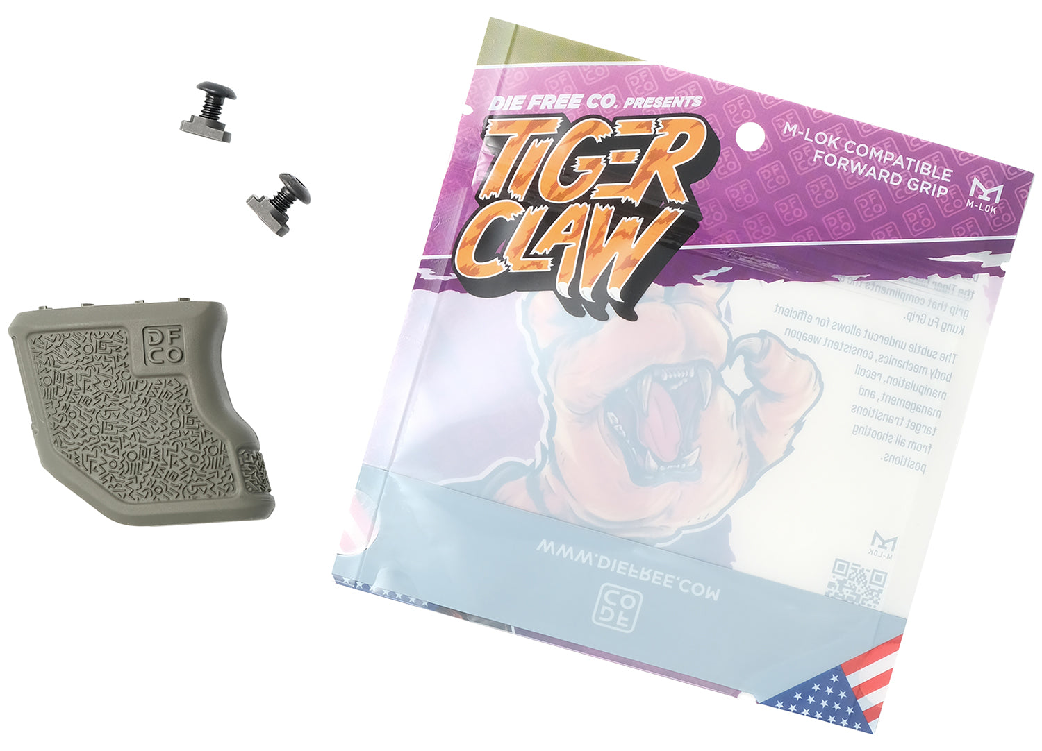 Die Free Co Tiger Claw OD Green Nylon 10-Degree Angled Fore Grip M-Lok