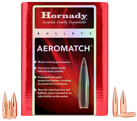 Hornady AeroMatch 22 Cal .224 Diameter 69 Grain Boat Tail Hollow Point Bullets 500 Count