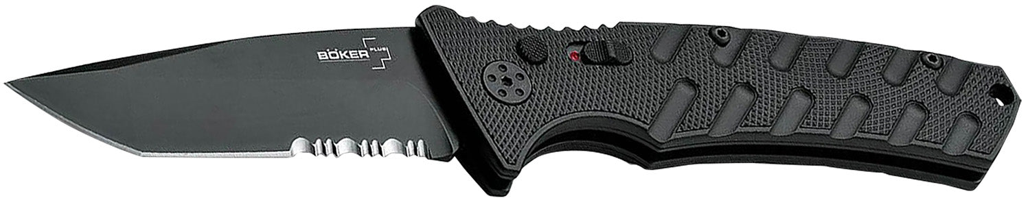 Boker Plus Strike Auto Tanto Folding Knife 3.35" Partial Serration D2 Steel Aluminum Handle