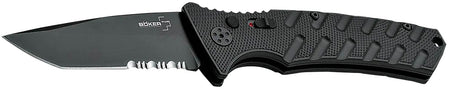 Boker Plus Strike Auto Tanto Folding Knife 3.35" Partial Serration D2 Steel Aluminum Handle