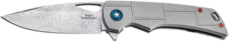 Boker Plus P-51 Damast Folding Knife 3.35" Acid Etch Damascus Blade Titanium Handle