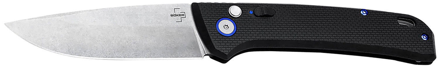 Boker Plus FRND Auto Folding EDC Knife 3.35" Stonewash D2 Drop Point Black Grivory
