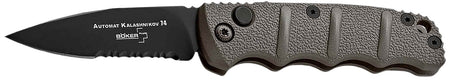 Boker 01KALS96 Kalashnikov Compact 2.52" Drop Point Combo Edge Black D2 Steel Blade Gray Aluminum Handle