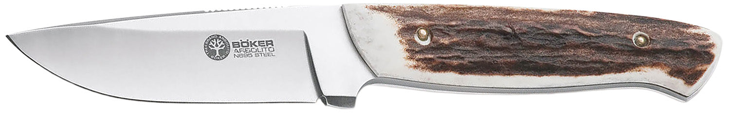 Boker Arbolito 02BA319H Stag Hunter Fixed Blade 3.50" Plain N695 Steel Drop Point Blade Stag Handle