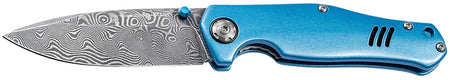 Boker Plus 111101DAM Damascus Blade Folder 3.15" Drop Point Blue Le Mans Aluminum Handle