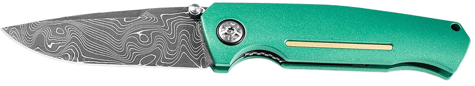 Boker Plus 111102DAM Damascus Blade Folder 3.22" Drop Point Green Aluminum Handle Pocket Knife