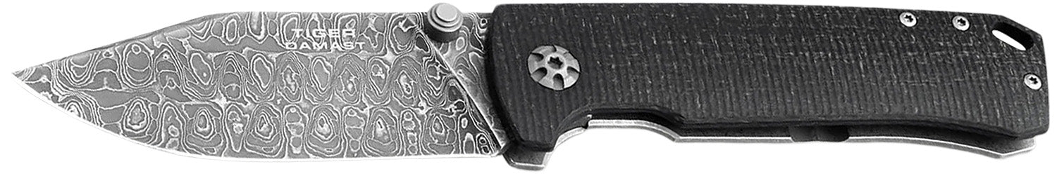 Boker Plus 111103DAM Tiger-Damast 3.35" Damascus Steel Blade Micarta Handle Folding Knife