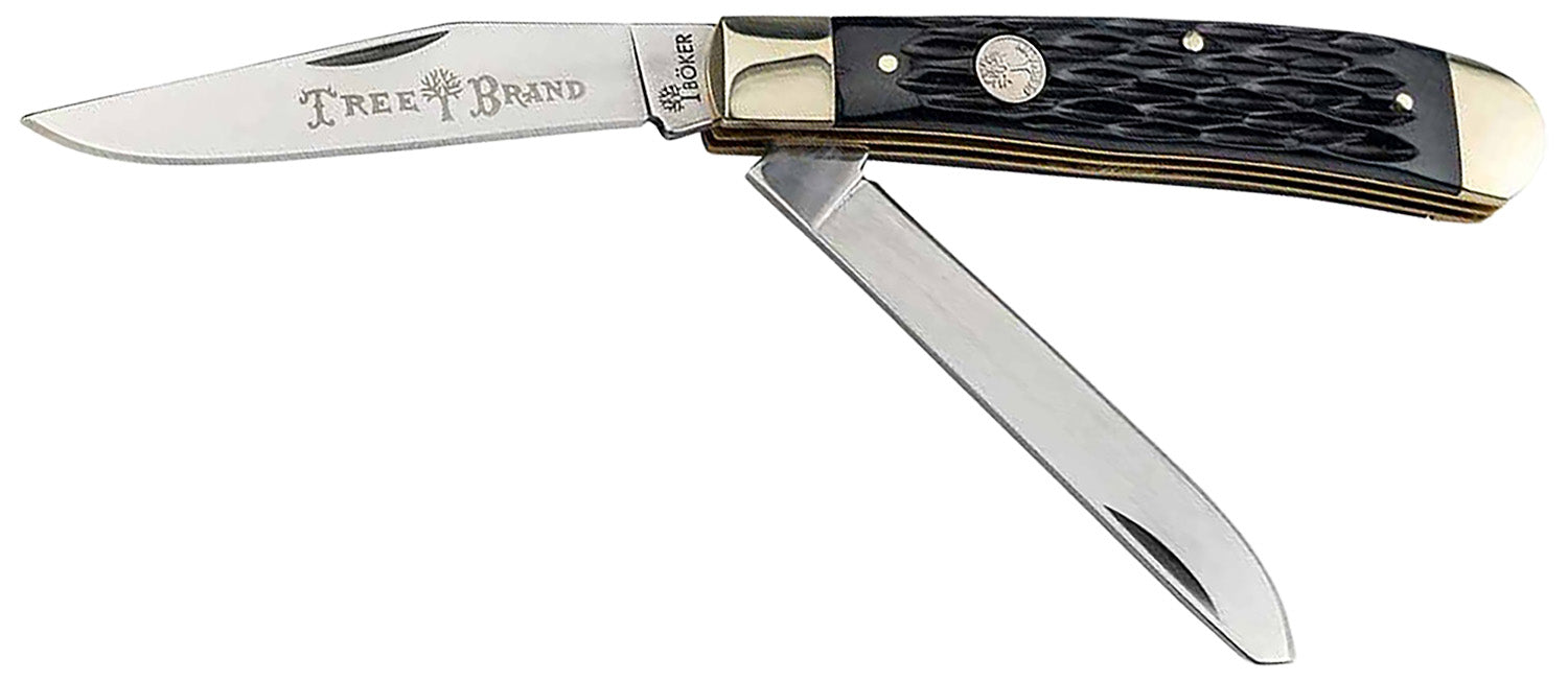 Boker Trapper 2.0 110824 D2 Steel Blade Pocket Knife with Black Jigged Bone Handle