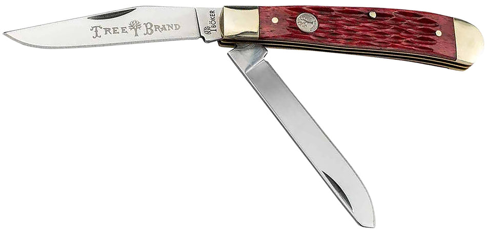 Boker Trapper 2.0 110825 D2 Steel Blade Pocket Knife with Red Jigged Bone Handle