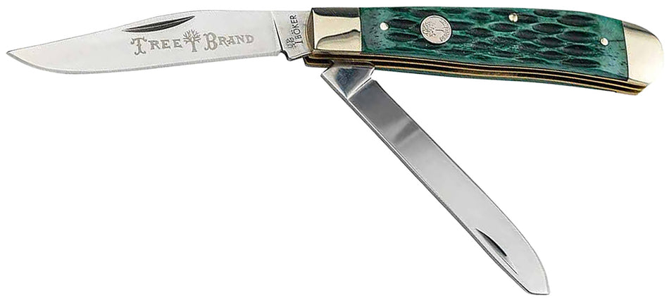 Boker Trapper 2.0 110831 D2 Steel Blade Pocket Knife with Green Jigged Bone Handle