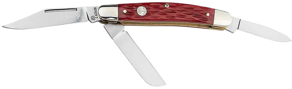 Boker Stockman Traditional 110855 Medium D2 Steel Blade Knife with Red Jigged Bone Handle
