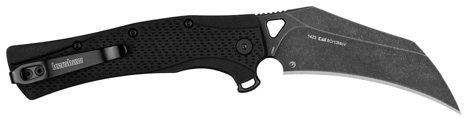 Kershaw Dawnstar 1423 Tactical Folder 3.50" Hawkbill Plain Blackwash Blade, Black Glass Filled Nylon Handle