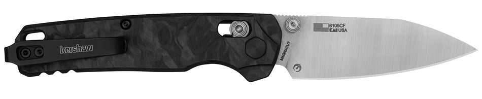 Kershaw Bel Air 6105CF Folding Reverse Tanto Plain CPM MagnaCut Steel Blade, Bright Nickel Cerakote 6061-T6 Aluminum Handle