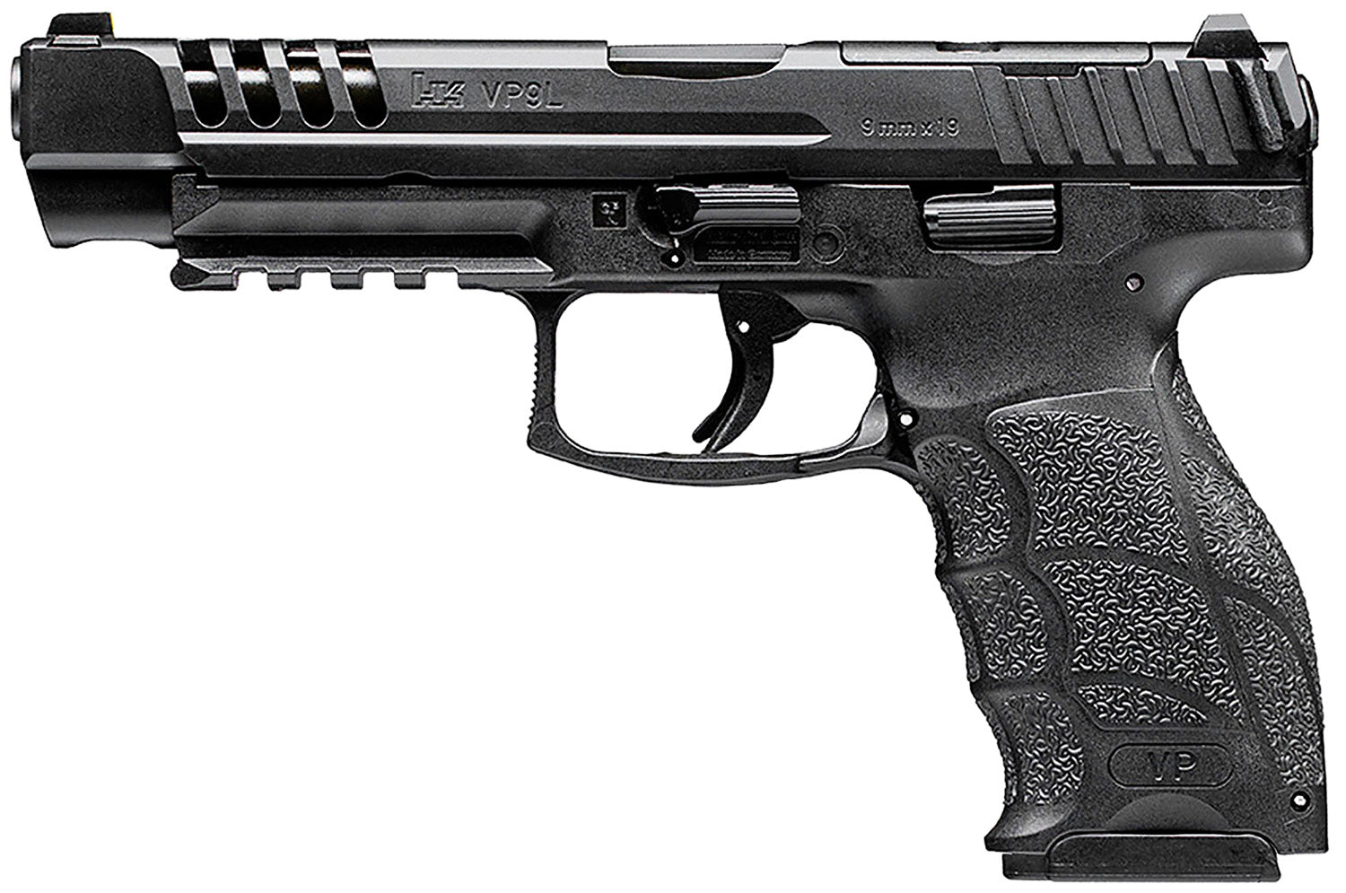HK 81001158 VP9L 9mm Luger 10+1 5" Black Polygonal Rifled Barrel, Long/Lightening Cuts/Optic Cut Steel Slide, Polymer Frame w/Picatinny Rail, Black Interchangeable Backstrap Grip