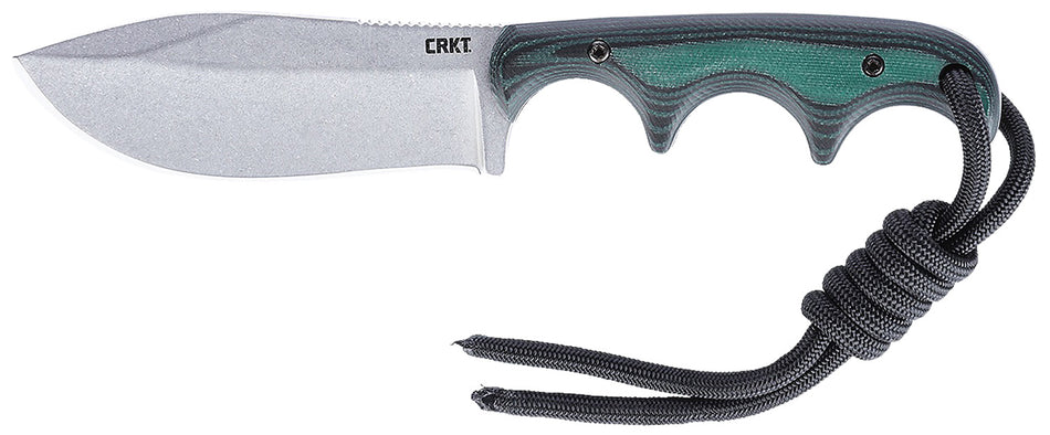 CRKT Minimalist Nessmuk 2376 Stonewashed D2 Steel Fixed Blade Knife with Green Micarta Handle