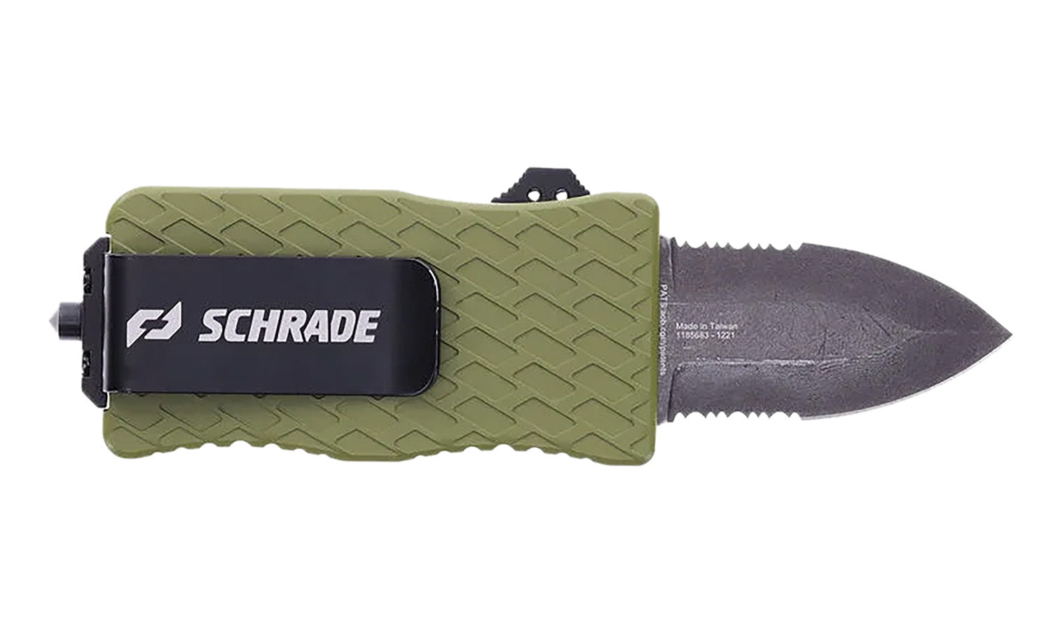 Schrade 1159306 Uproar Tactical Mini 1.90" Out-the-Front Serrated Dagger D2 Steel Blade OD Green Aluminum Handle
