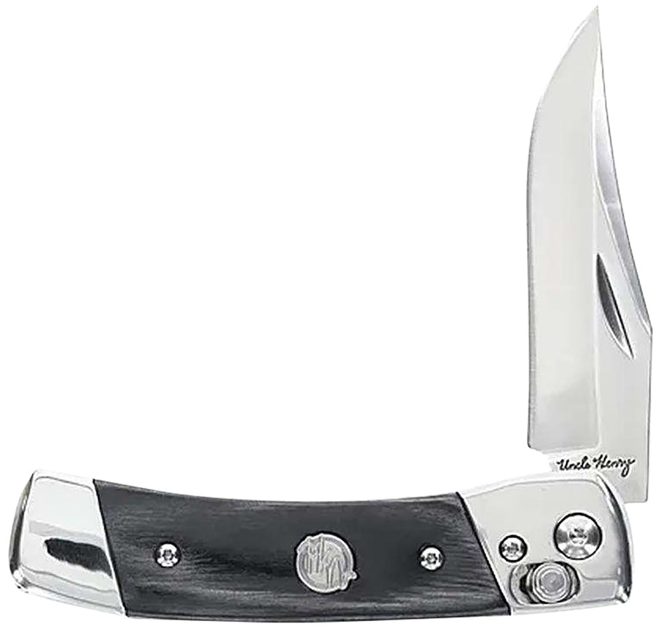 Uncle Henry Smokey 1222001 Folding Plain 7Cr17MoV Stainless Blade, Black Wood Laminate Handle