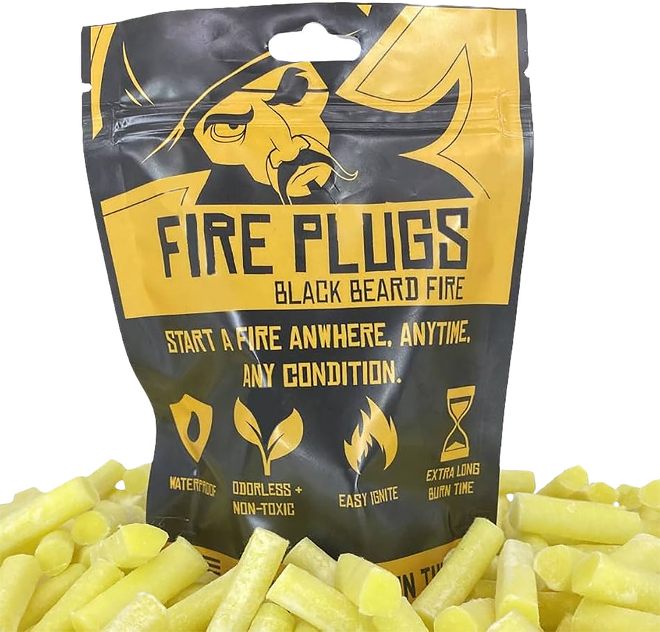 Black Beard Fire Plug 50-Pack Waterproof Windproof Non-Toxic 8-Min Burn Each