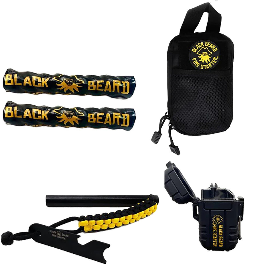 Black Beard Ultimate Fire Starter Kit SKB All-Weather Ferro Rod Arc Lighter Organizer