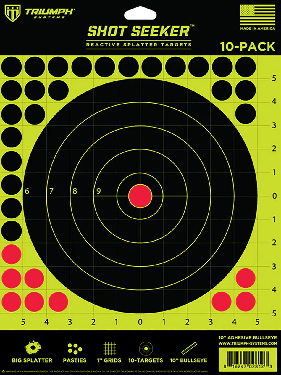 Triumph Systems 090010002 Shot Seeker Self-Adhesive Paper Shooting Targets Black Yellow Red 10-Pack