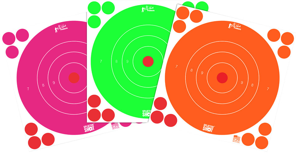 Pro-Shot SplatterShot 8BFL6COMBO 8" Bullseye Peel and Stick Targets Orange Pink Green 6-Pack Combo