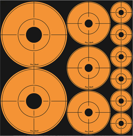 Pro-Shot ASSORTEDDOT Self-Adhesive Assorted Target Dots Black/Orange Shooting Pack of 10